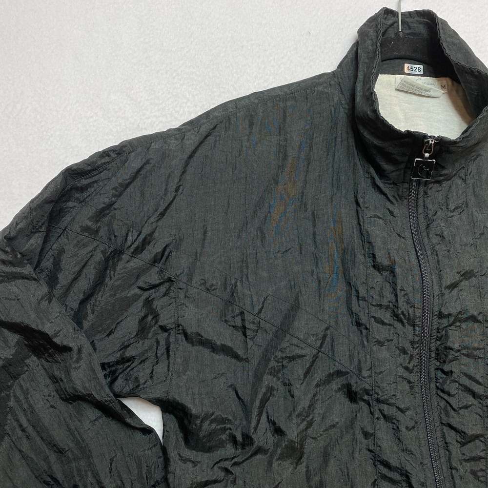 VINTAGE Perry Ellis Track Jacket Mens M Black Nylon Full Zip Windbreaker 80s - Picture 6 of 14